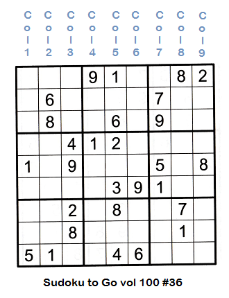Sudoku grid partially filled showing each column and column numbering