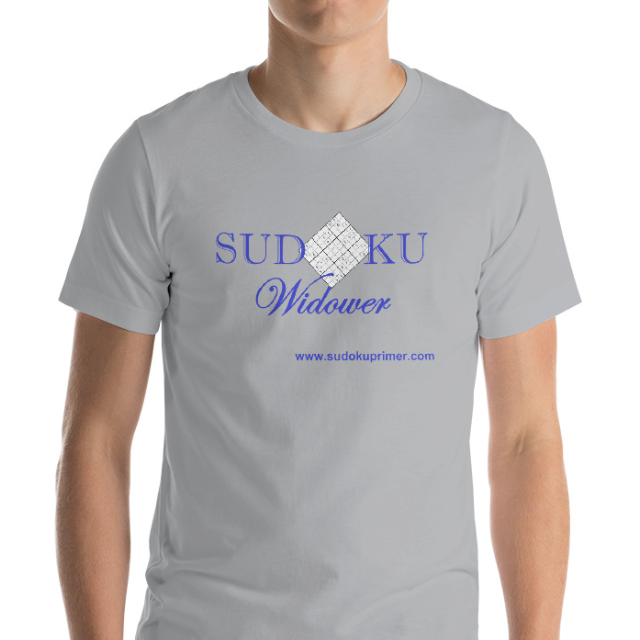 t-shirt with the text 'Sudoku Widower' for your spouse or significant other who supports your habit