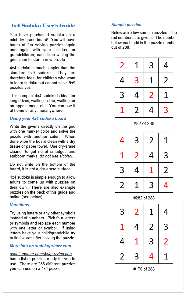 4x4 Sudoku user's guide - replacement