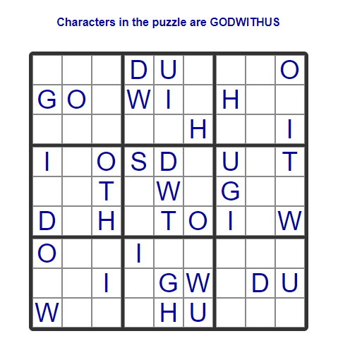 Image of a wordoku puzzle with the phrase 'GODWITHUS
